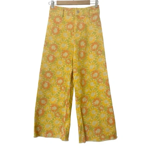 Zara Sunflower Print Pants in Yellow and Orange - Picture 2 of 7